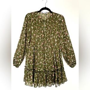 NWOT Zara women’s floral green ruffled bottom dress size M